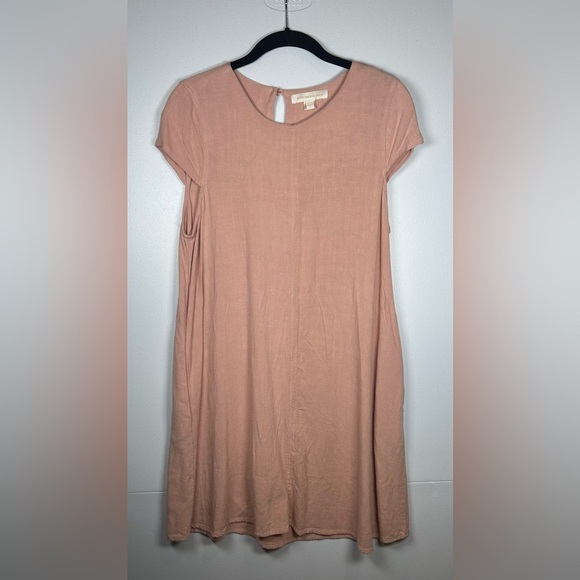 Monteau Salmon Colored Linen Blend Short Sleeve Dress. Size Large. Euro Summer. - Picture 1 of 9